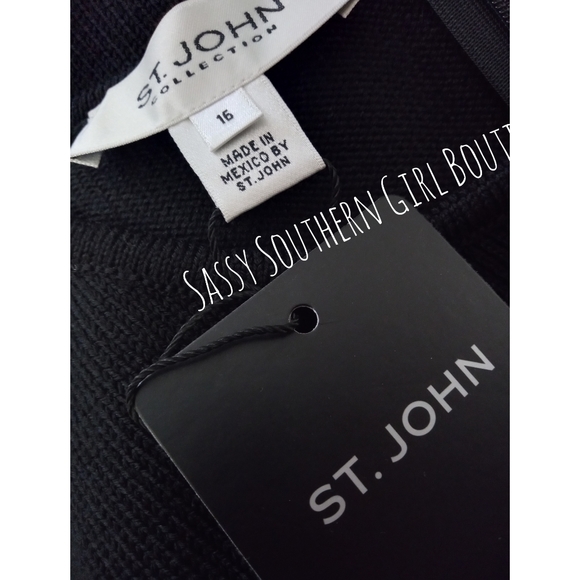 🆕⭐ST. JOHN black short sleeve midi sheath dress - Picture 2 of 10